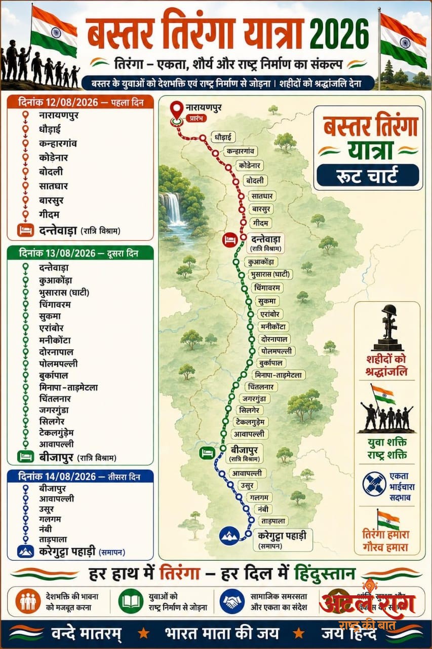 बस्तर तिरंगा यात्रा में उपमुख्यमंत्री विजय शर्मा होंगे शामिल