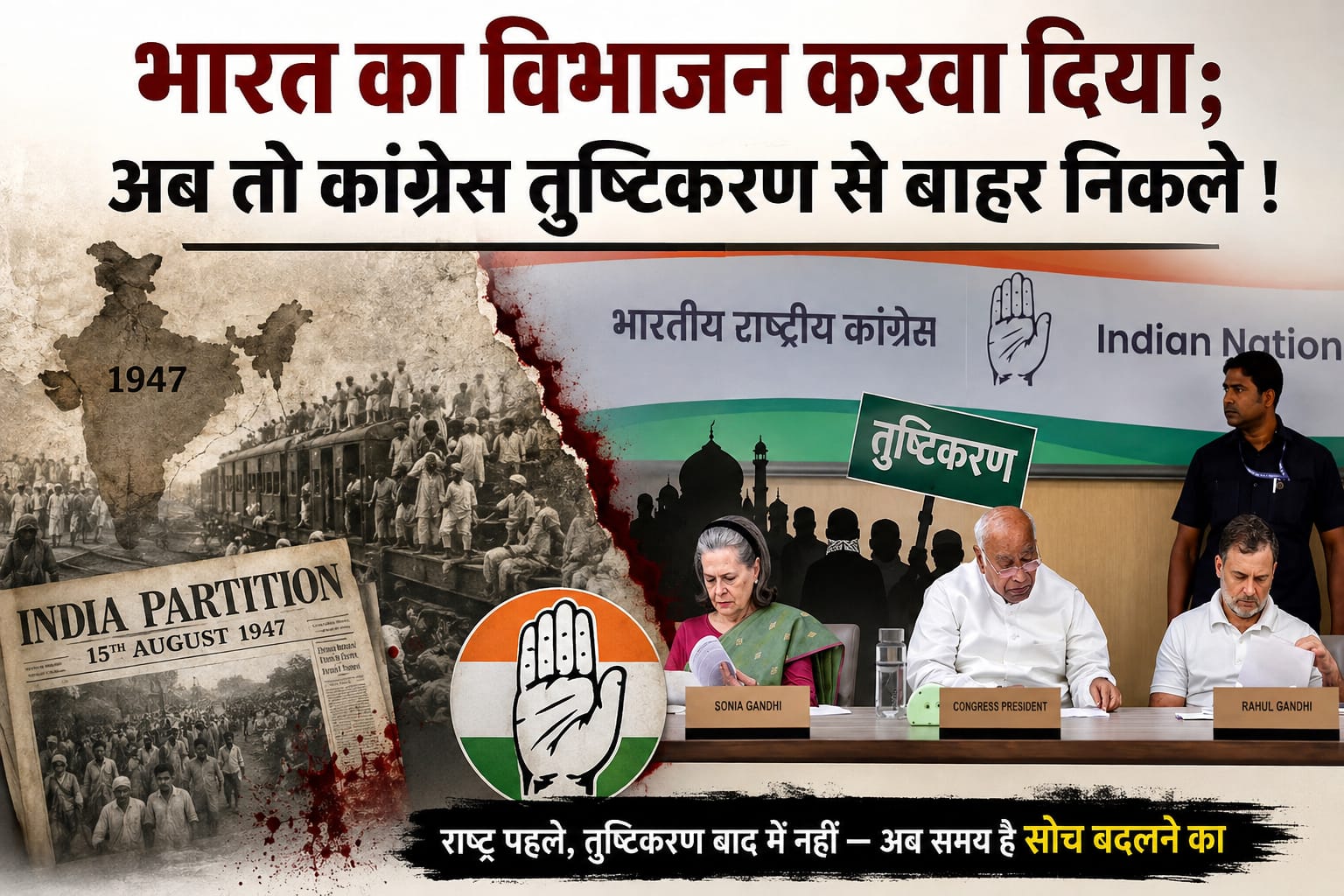 भारत का विभाजन करवा दिया; अब तो कांग्रेस तुष्टिकरण से बाहर निकले ! 