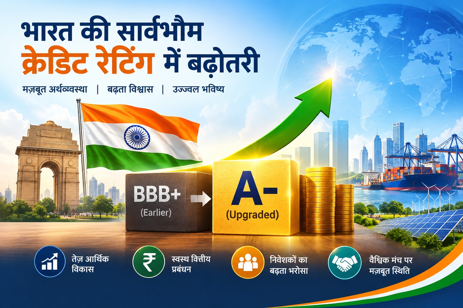 भारत की सार्वभौम क्रेडिट रेटिंग में बढ़ोतरी     
