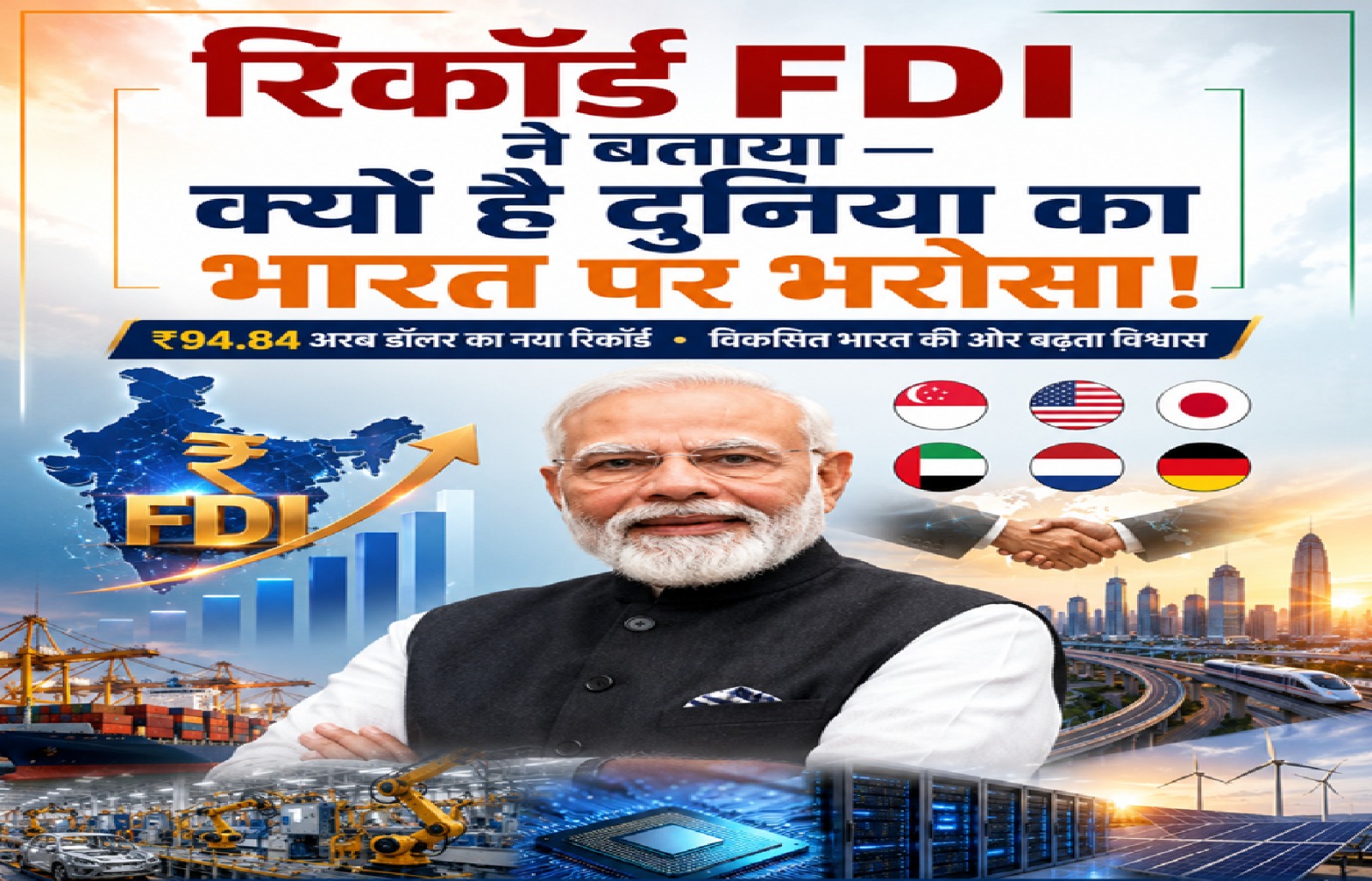 रिकॉर्ड एफडीआई ने बताया क्‍यों है दुनिया का भारत पर भरोसा !  जो विपक्ष विदेशी निवेश पर सरकार पर आरोप लगाता रहता है, उसकी आंखें खोल देने वाले हैं ये आंकड़े! 